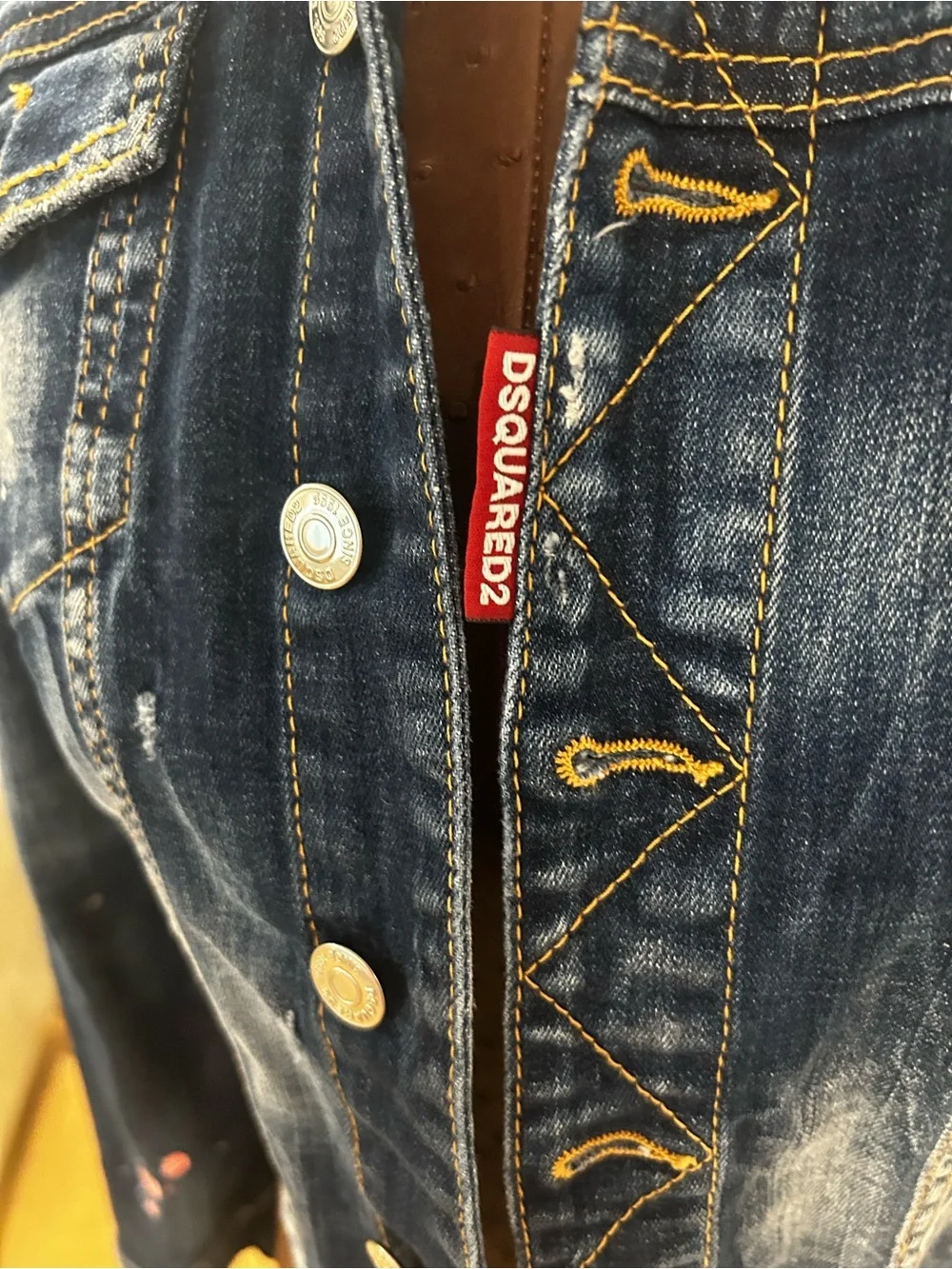 DSQUARED2 Dark Indigo Jean Jacket with Pink Embroidered  Details